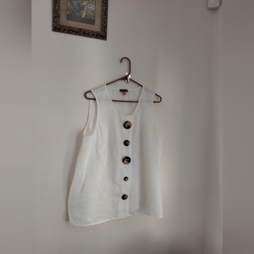 Vince Camuto Blouse Women L Cream Sleeveless Top Casual Vacation Preppy Academia